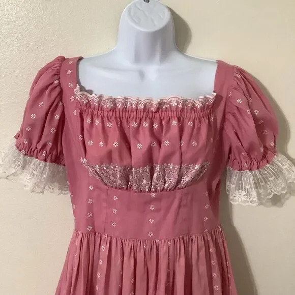 Vintage Pink Fairy Cottagecore Western Handmade Babydoll Fairy Puff Sleeve Dress - Picture 2 of 10